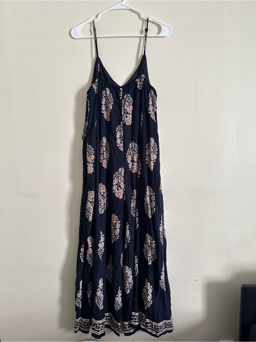 Navy Floral Maxi Slip Dress with Pink Accents